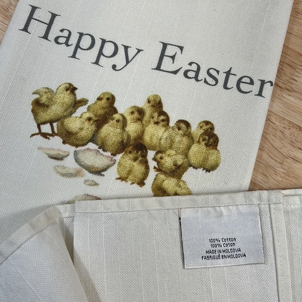 WILLIAMS SONOMA 2 COTTON HAPPY EASTER KITCHEN TOWELS NEW